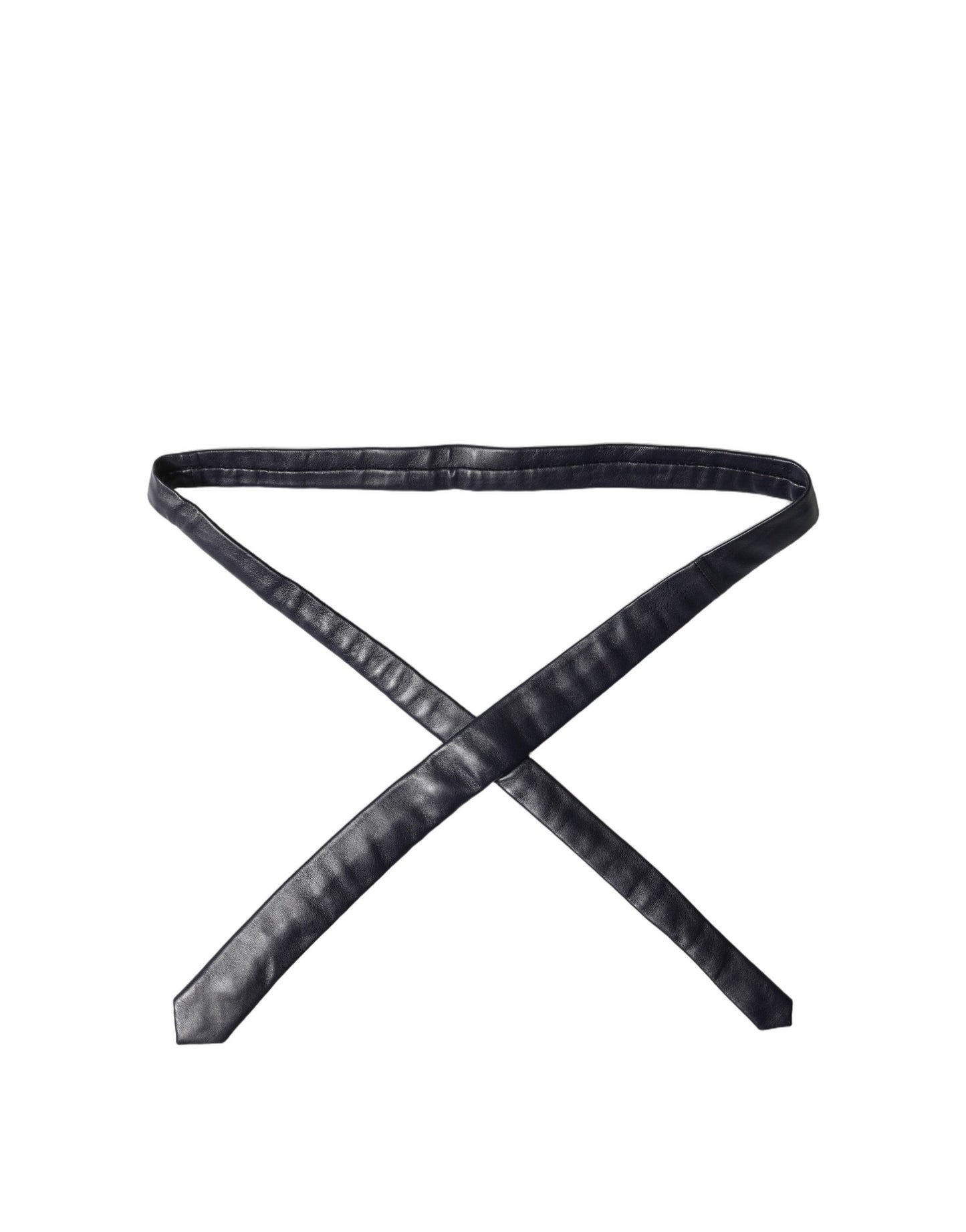Black Solid Lamb Leather Adjustable Men Tied Necktie Tie