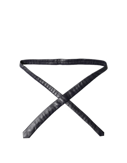 Black Solid Lamb Leather Adjustable Men Tied Necktie Tie