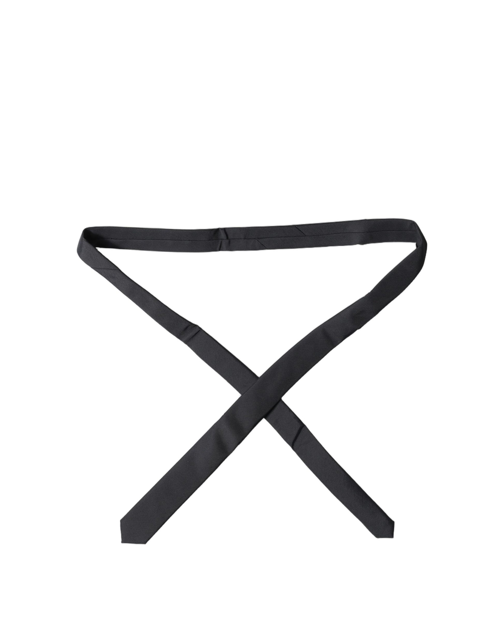 Black Solid 100% Silk Adjustable Men Tied Necktie Tie