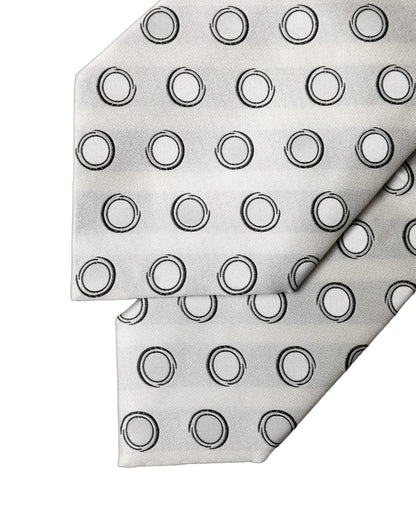 White Gray Polka Dot Silk Adjustable Women Necktie Tie