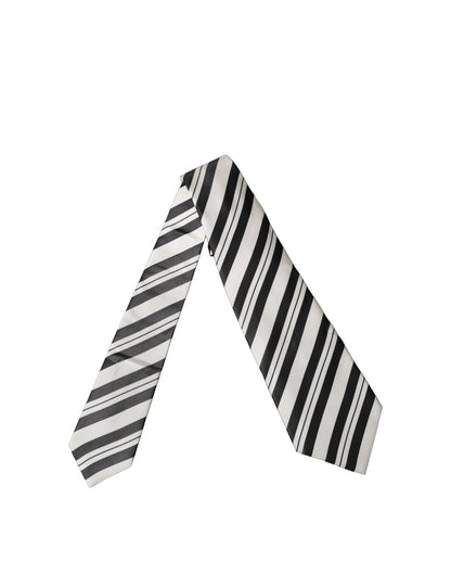 Black White Stripes Silk Adjustable Women Necktie Tie