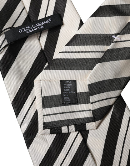 Black White Stripes Silk Adjustable Women Necktie Tie