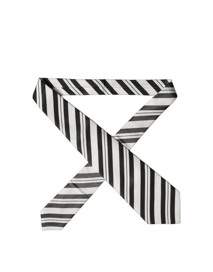 Black White Stripes Silk Adjustable Women Necktie Tie