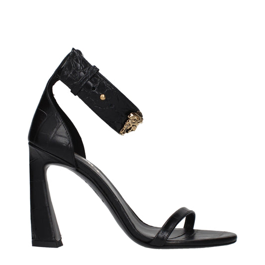 Black Leather Stiletto Heel Sandals