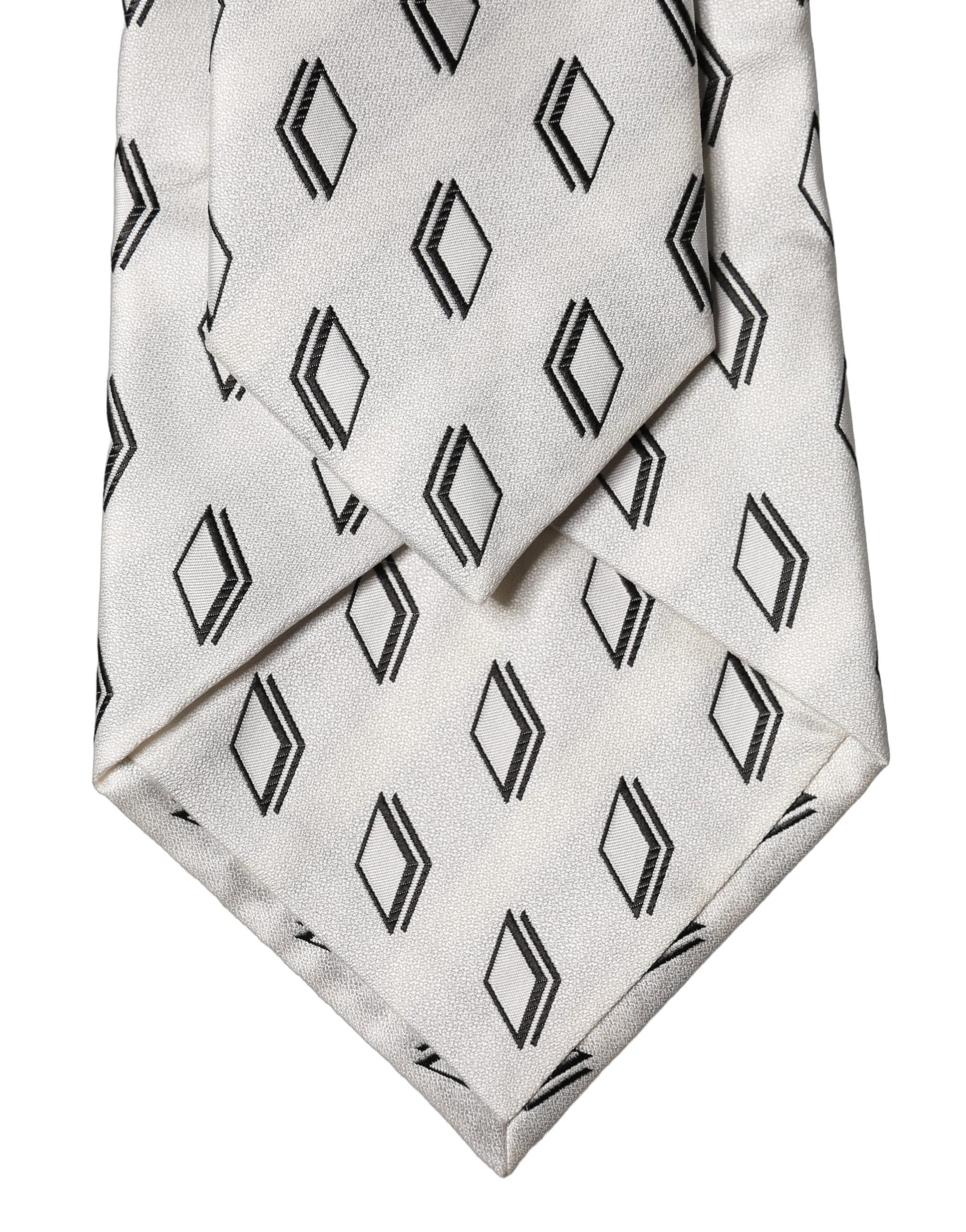 White Patterned Silk Adjustable Women Tied Necktie Tie