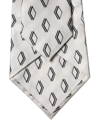 White Patterned Silk Adjustable Women Tied Necktie Tie