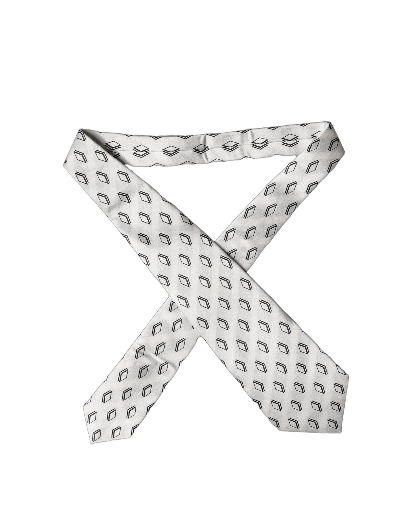 White Patterned Silk Adjustable Women Tied Necktie Tie