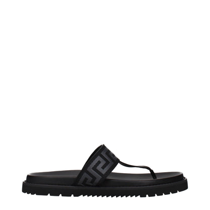 Black Fabric Flip-Flop Sandals