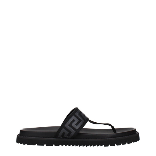 Black Fabric Flip-Flop Sandals