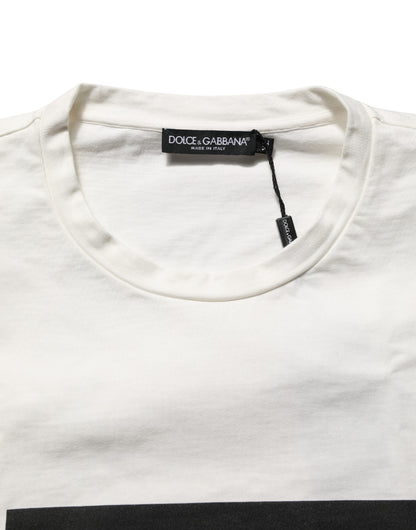 White Logo Print Cotton Crew Neck Men T-shirt