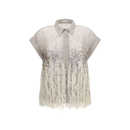 Beige Silk Shortsleeve Shirt