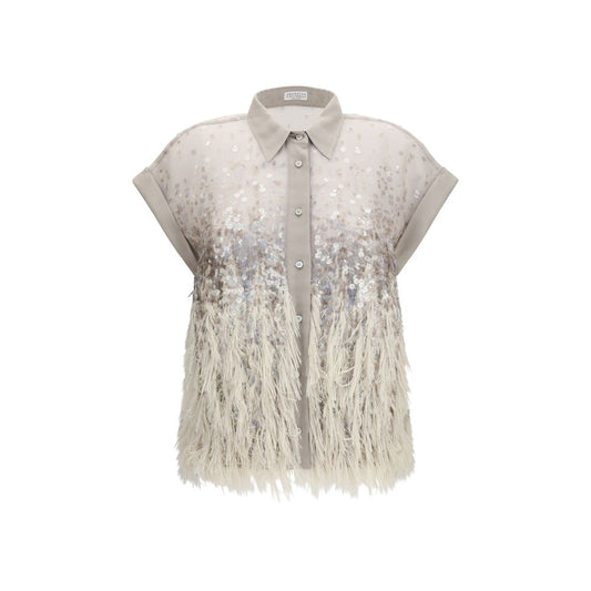 Beige Silk Shortsleeve Shirt