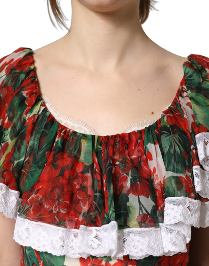 Multicolor Geranium Flower Lace Maxi Dress
