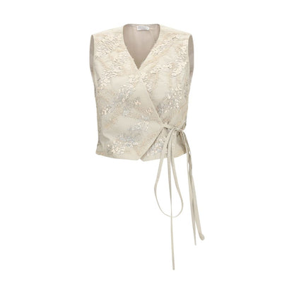Beige Cotton Sleveless Jacket