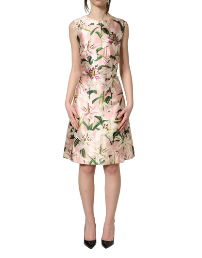 Light Pink LilyPrint Sleeveless Sheath Dress