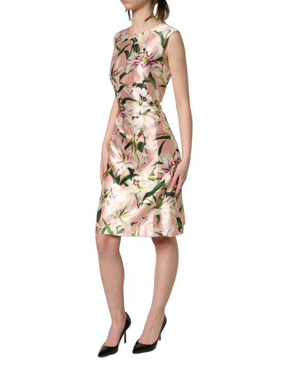 Light Pink LilyPrint Sleeveless Sheath Dress