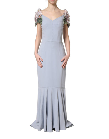 Light Blue Hydrangea Embellished Cap Sleeve Dress