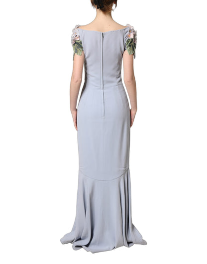 Light Blue Hydrangea Embellished Cap Sleeve Dress