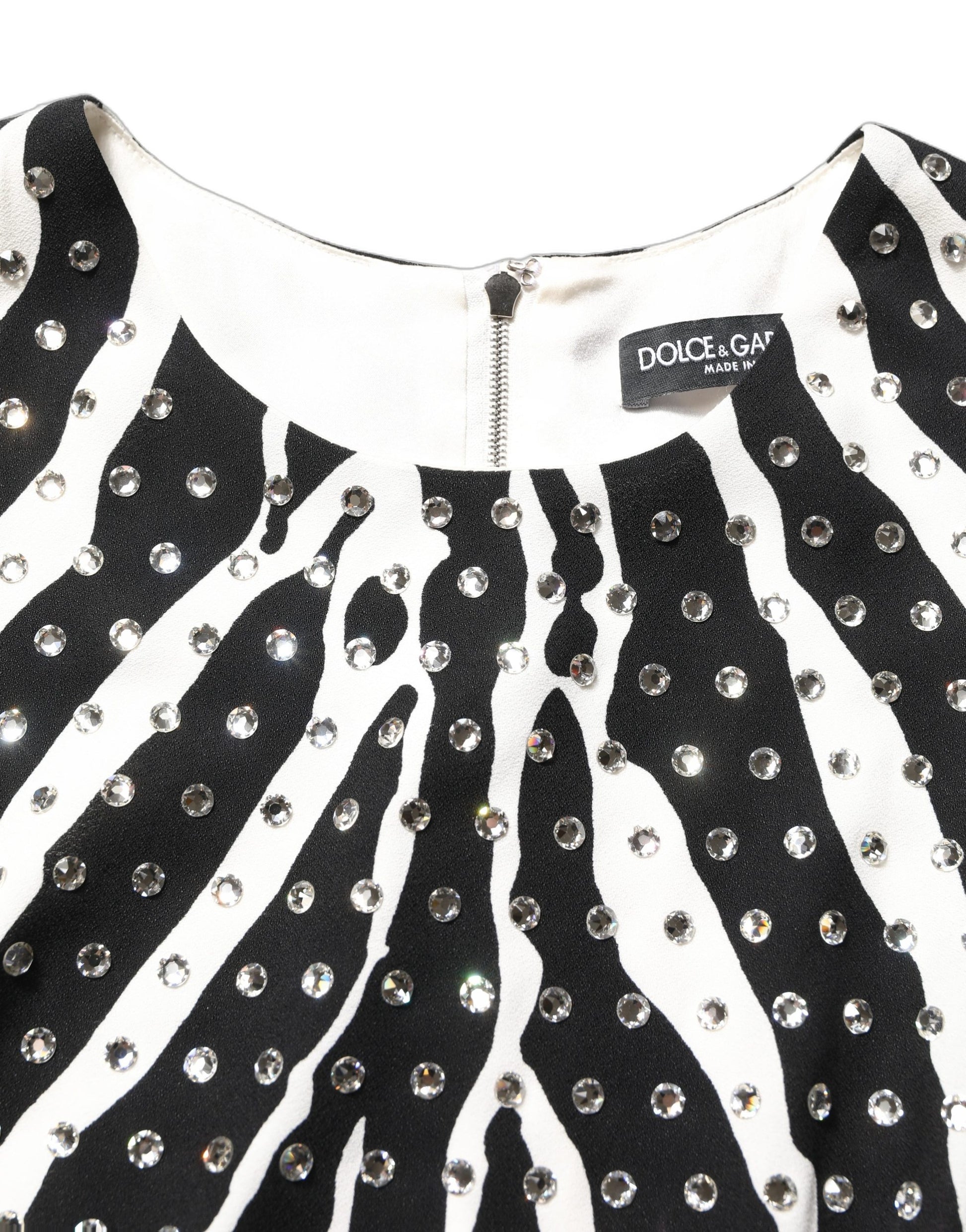Black White Zebra Crystal Embellished Dress