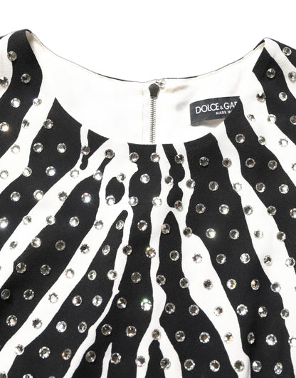 Black White Zebra Crystal Embellished Dress