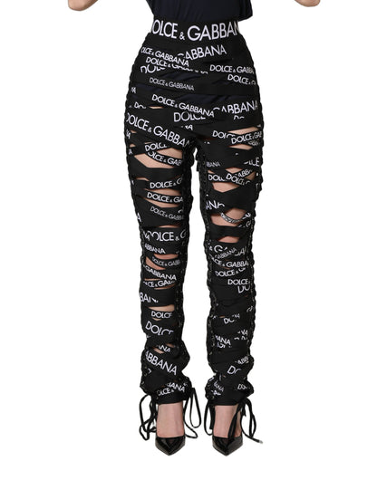 Black Logo Tape Cut Out Skinny High Waist Pants