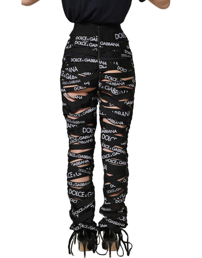 Black Logo Tape Cut Out Skinny High Waist Pants