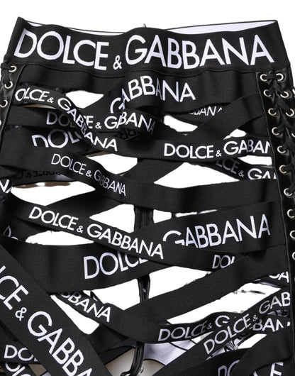 Black Logo Tape Cut Out Skinny High Waist Pants