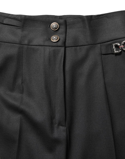 Black Wool High Waisted Logo Trouser Pants