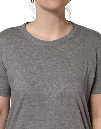 Grey Cotton Short Sleeves Crew Neck T-shirt