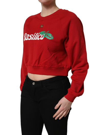 Red Cotton Cropped Basilico Sweatshirt Sweater