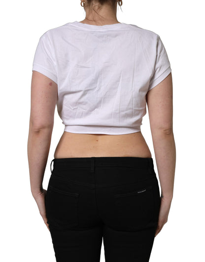 White Logo Embroidered TieWaist Cropped Top