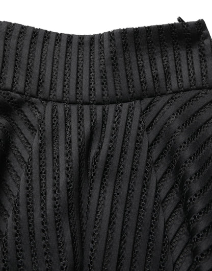Cotton Striped Flared Silhouette Aline Midi Black
