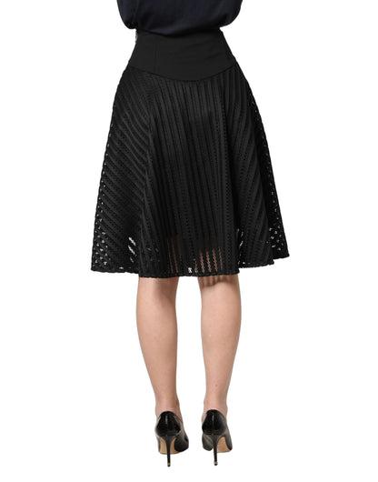 Cotton Striped Flared Silhouette Aline Midi Black