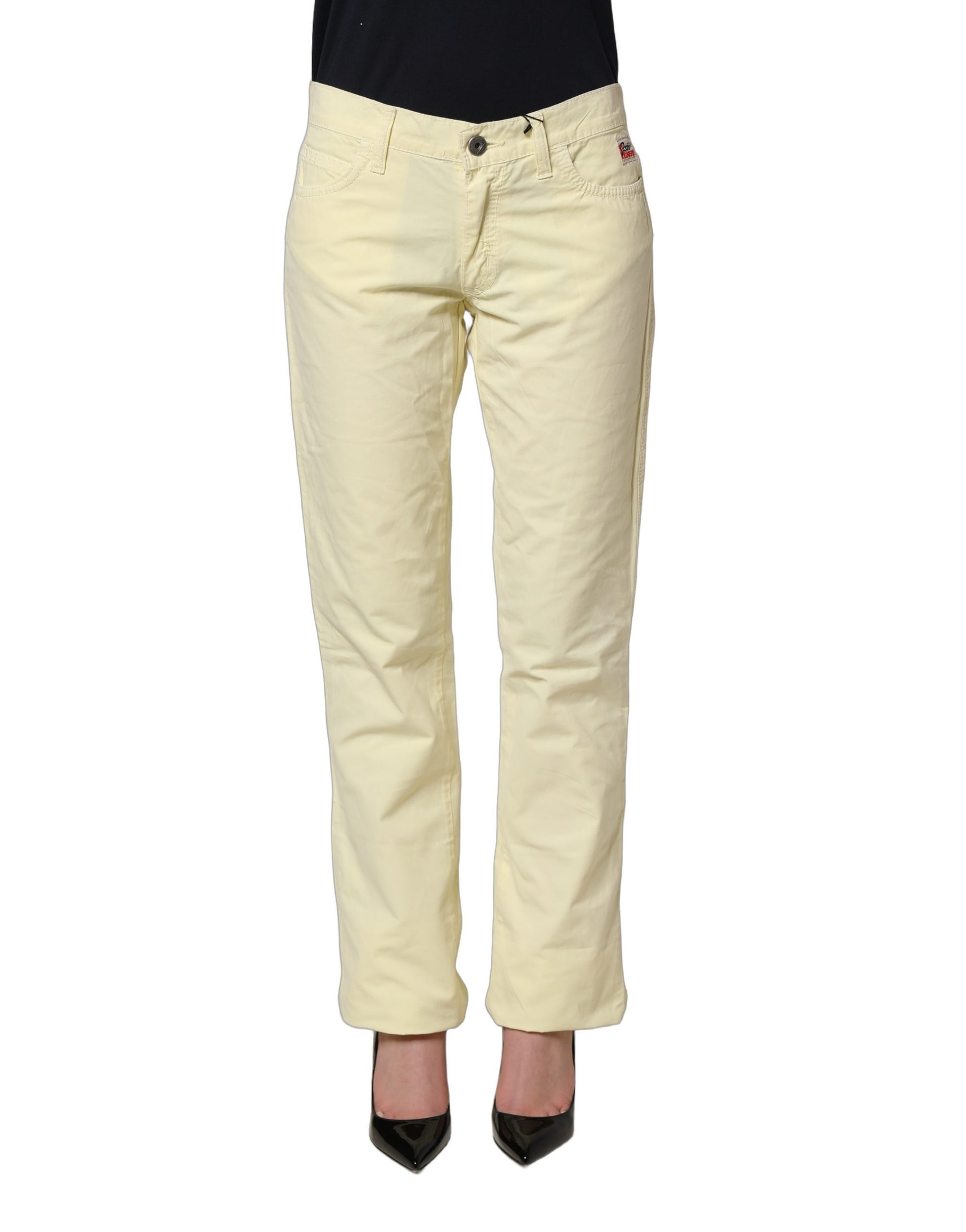 Yellow Cotton Straight Casual Denim Trouser Jeans
