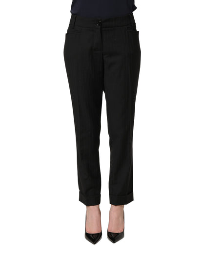 Black Mid Waisted Polyester Trouser Pants