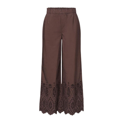 Brown Cotton Casual Pants
