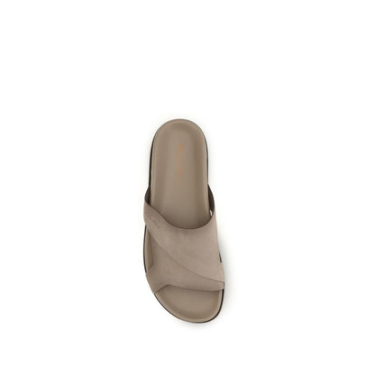 Beige Calf Leather Bos Taurus Flat Sandals