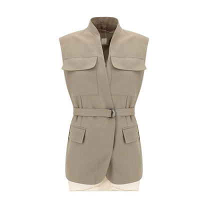 Beige Cotton Sleveless Jacket