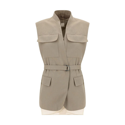 Beige Cotton Sleveless Jacket