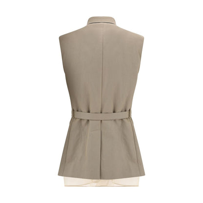 Beige Cotton Sleveless Jacket