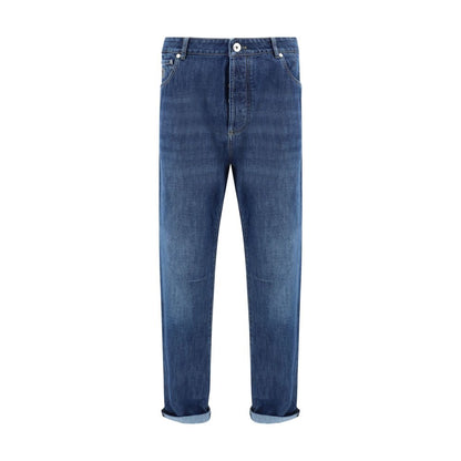 Blue Cotton Straight-Leg Jeans