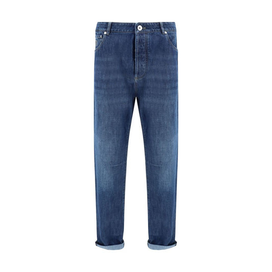 Blue Cotton Straight-Leg Jeans