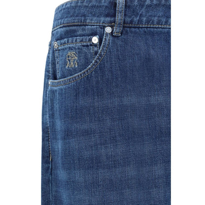 Blue Cotton Straight-Leg Jeans