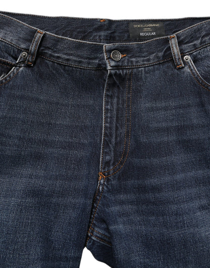 Dark Blue Washed MidWaist Straight Denim Jeans