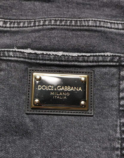 Dark Grey Distressed Mid Waist Denim Jeans