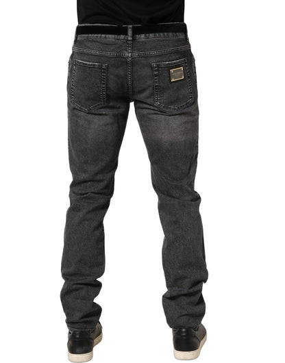 Dark Grey Distressed Mid Waist Denim Jeans