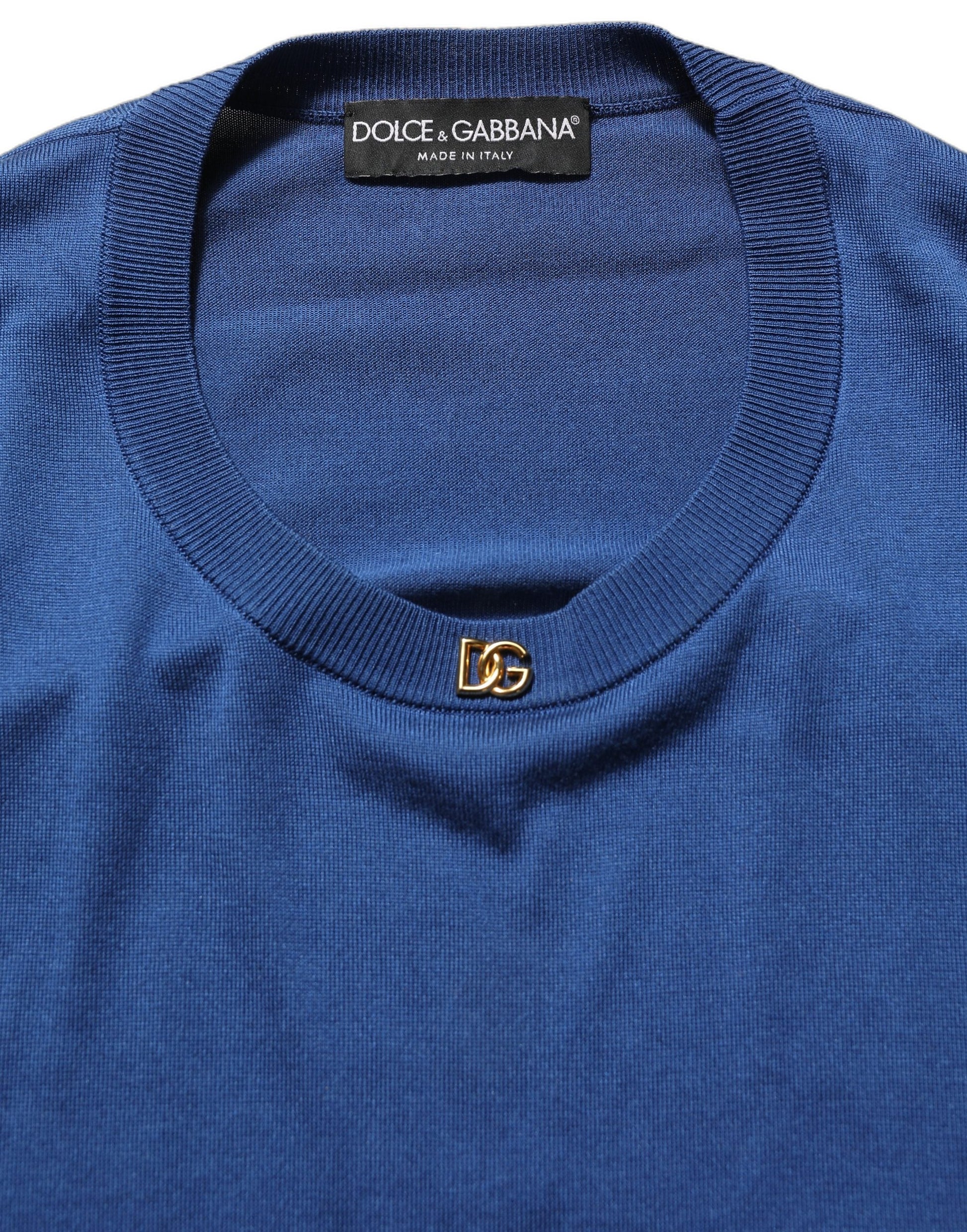 Blue Silk DG Logo Crew Neck Pullover Sweater