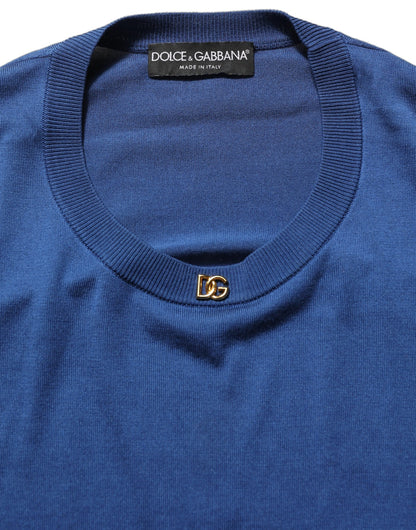 Blue Silk DG Logo Crew Neck Pullover Sweater