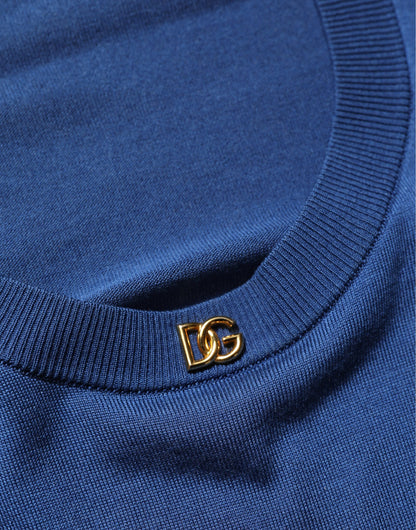 Blue Silk DG Logo Crew Neck Pullover Sweater