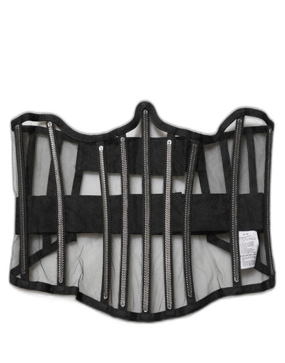 Black Sheer Tulle Bodysuit Cropped Corset Top